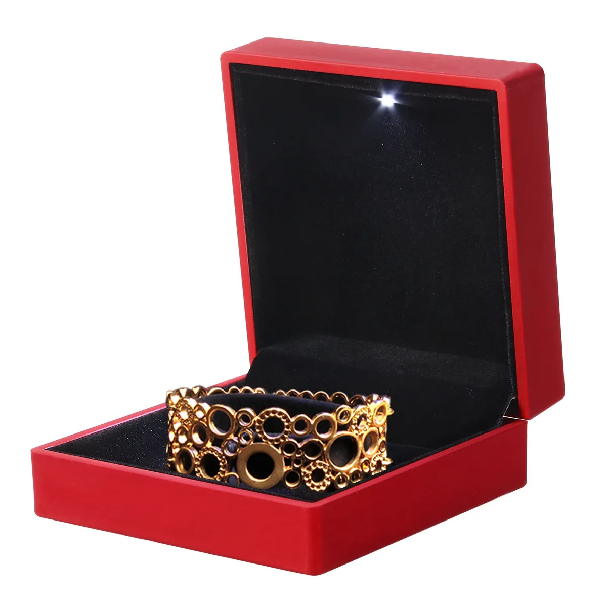 

Подарочная коробка для украшений со светодиодной подсветкой, красный футляр для браслетов, светящаяся витрина для женщин, элегантное хранение и презентация