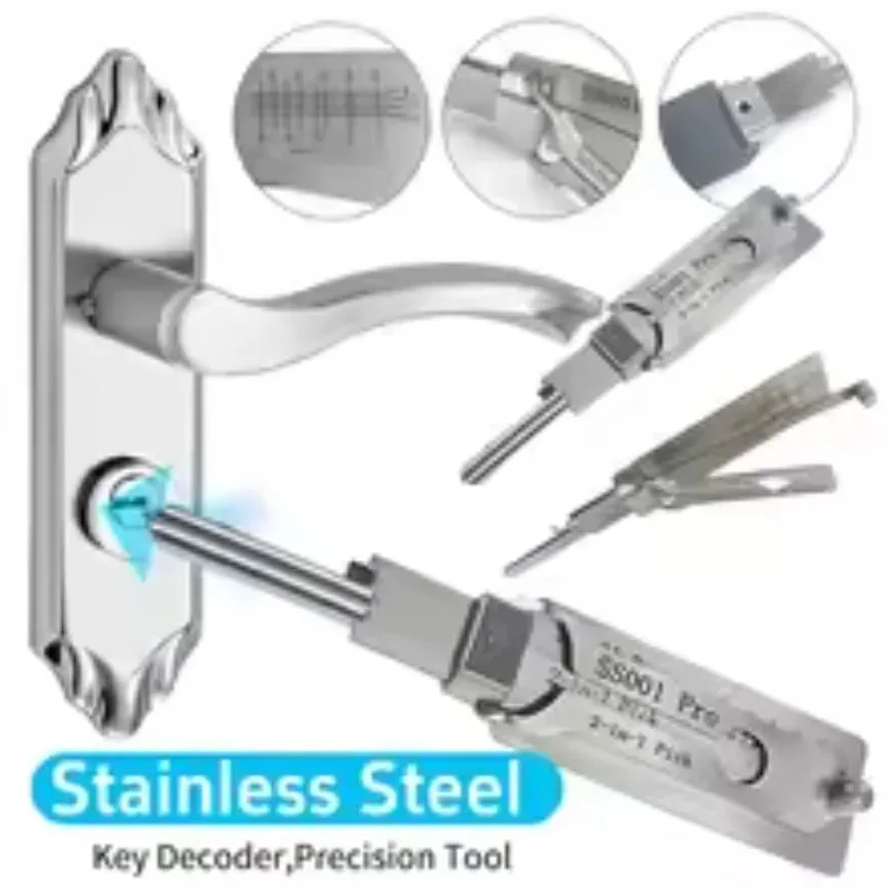 For Lishi Yale Picks Picking SS001 SS002 2 in1 Locksmith Tools Master Key Decoder Micha Decoder Hooks Topolines To Open Locks