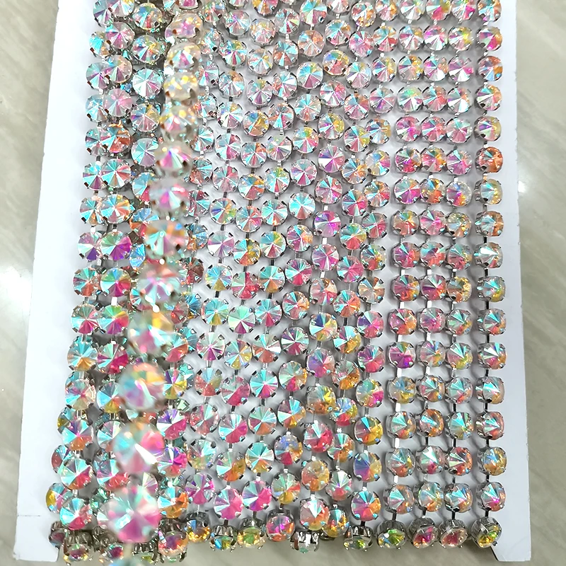 1yard 8mm 10mm 12mm 18mm Stronggest Thickest round crystal rivolis chain link with super shine top quality pointback rhinestones