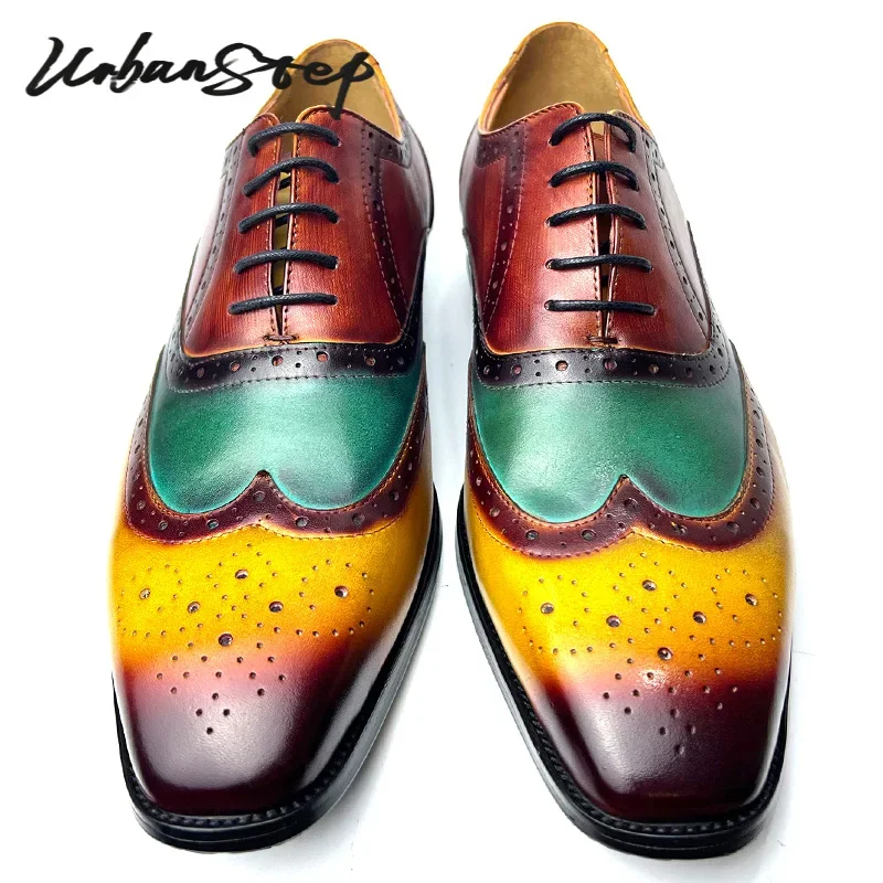 LUXURY DESIGNER MEN OXFORD SHOES MIXED COLORS CASUAL MENS DRESS SHOES LACE UP WEDDING BUSINESS OFFICE LEATHER SHOES MEN