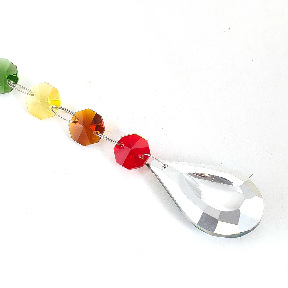 Color Loquat Crystal Octagonal Bead Prism Charms Sunshine Rainbow Maker Metal Hook Windmill Garden Sparkling Glass Pendant Decor