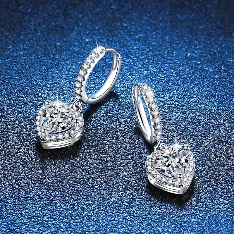 Exquisite Store PT950 Platinum Classic Heart-shaped Sparkly Earrings, 2ct Heart Cut Moissanite Drop Earring for Women