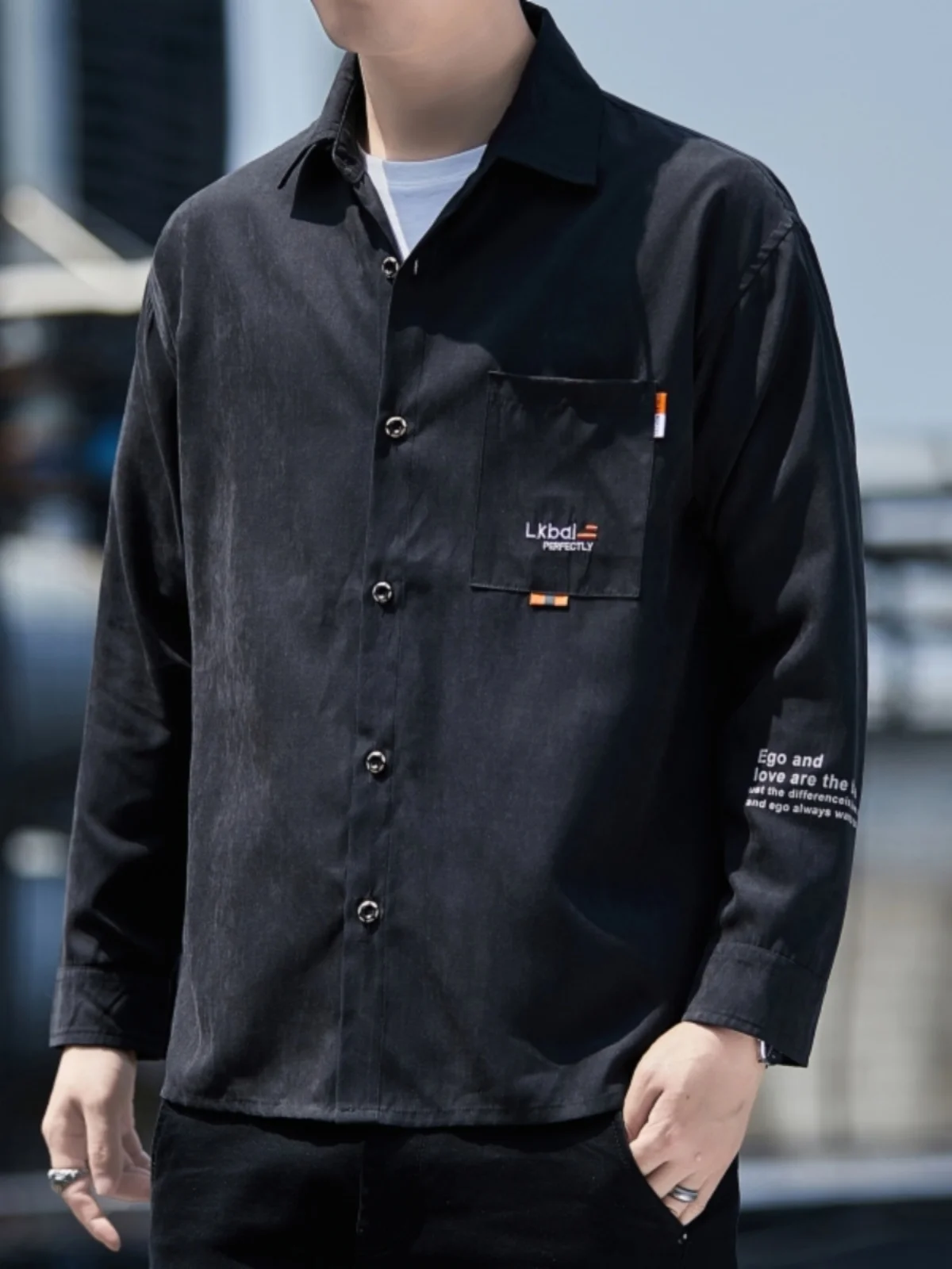 

Trendy Long Sve Casual irt Loose Fit Men's Spring Autumn Faionable Student Outerwear Versatile Polyester Nylon