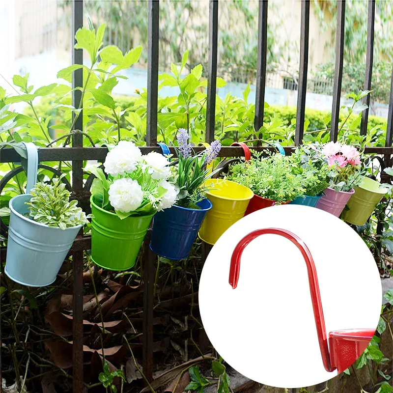 3/10pcs Wall Hanging Flower Pots 10 Colors Metal Flower Pots With Handle Iron Balcony Planters Bucket Flower Holder Garden Decor