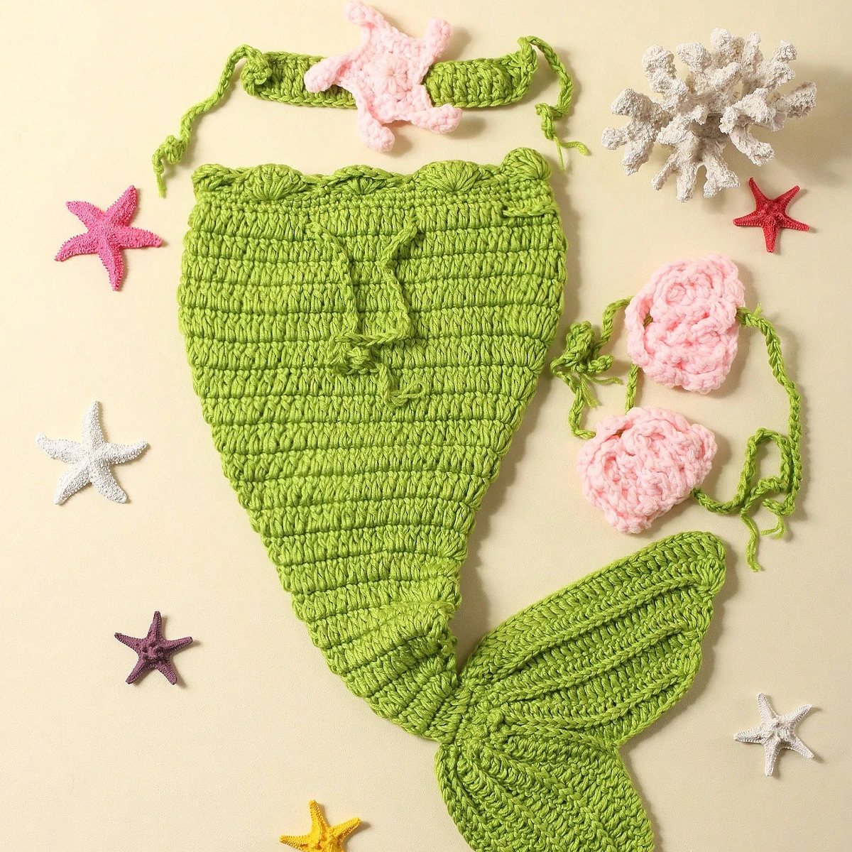 Ylsteed Newborn Photography Props Crochet Mermaid Outfit for Photo Shoot Mermaid Baby Mermaid Costume with Headband and Bra