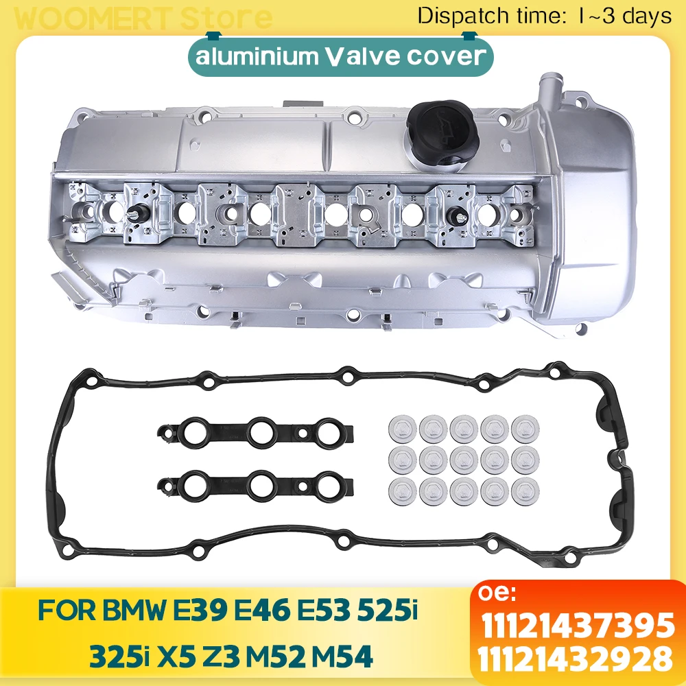Coperchio valvole motore in alluminio con guarnizione 11121437395 per BMW E39 E46 E53 525i 325i X5 Z3 M52 M54 Accessori per automobili 11121432928
