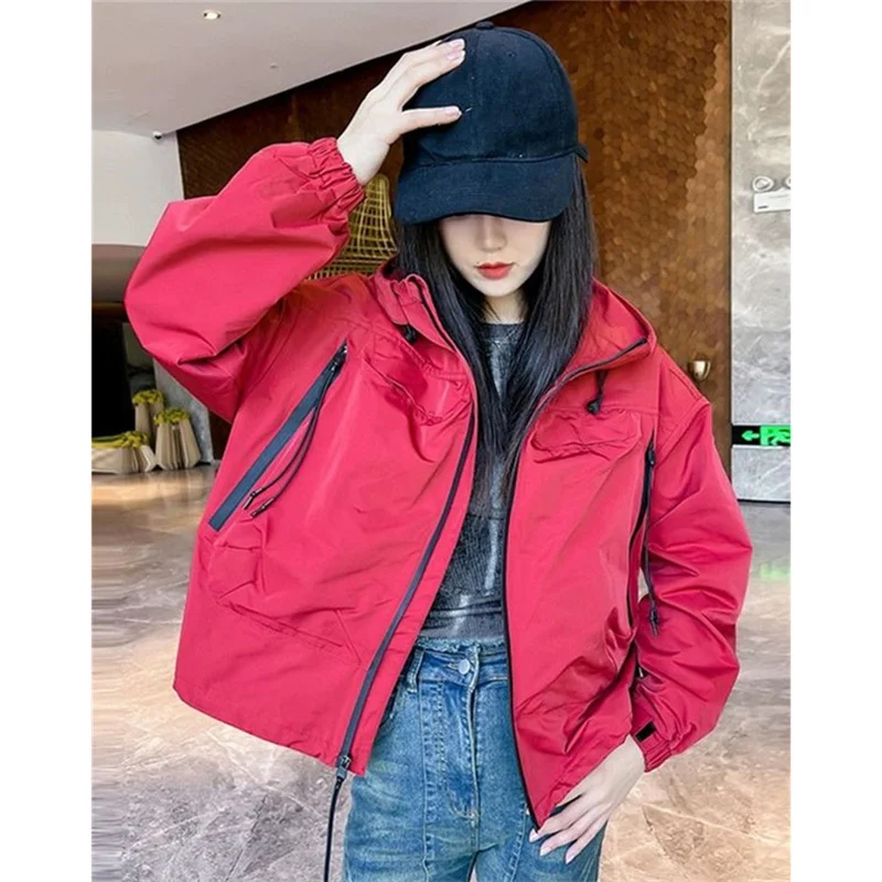 

Spring Autumn Women Trench Coat 2024 NEW Korean Loose Hooded Lined Windbreaker Female Casual Zipper Tooling Jacket Wild Tops 4XL