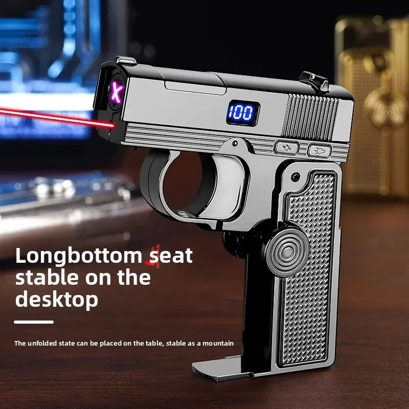 ولاعة لهب مزدوجة، ولاعة كهربائية متعددة الوظائف قابلة للطي على شكل مسدس لهب أزرق شاشة ديجيتال، هدية عيد الميلاد 2026