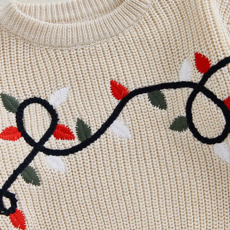 RUEWEY 0 to 3 Years Christmas Baby Girl Boy Knit Sweater Autumn Winter Clothes Long Sleeve O Neck Light Embroidery Pullover