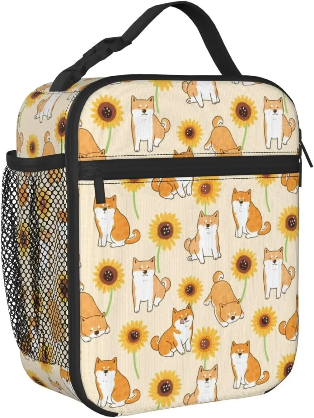 Delerain Sunflower Cartoon Dog Lunch Box, Insulated Lunch Bags for Kids Women Men Lunchbox Meal Tote Bag with Shoulder Strap