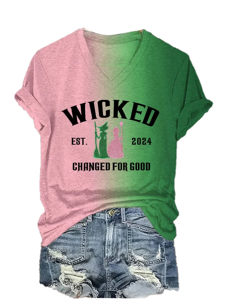 Wicked tshirt Glinda & Elphaba T-Shirt movie series tee v neck short sleece shirt for women/men  T Shirt