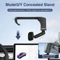 Foldable Wireless Magnetic Phone Hoder Phone Gripper for TESLA Model 3/Y Magnetic Car Phone Holder Support Arm Mobile Stand