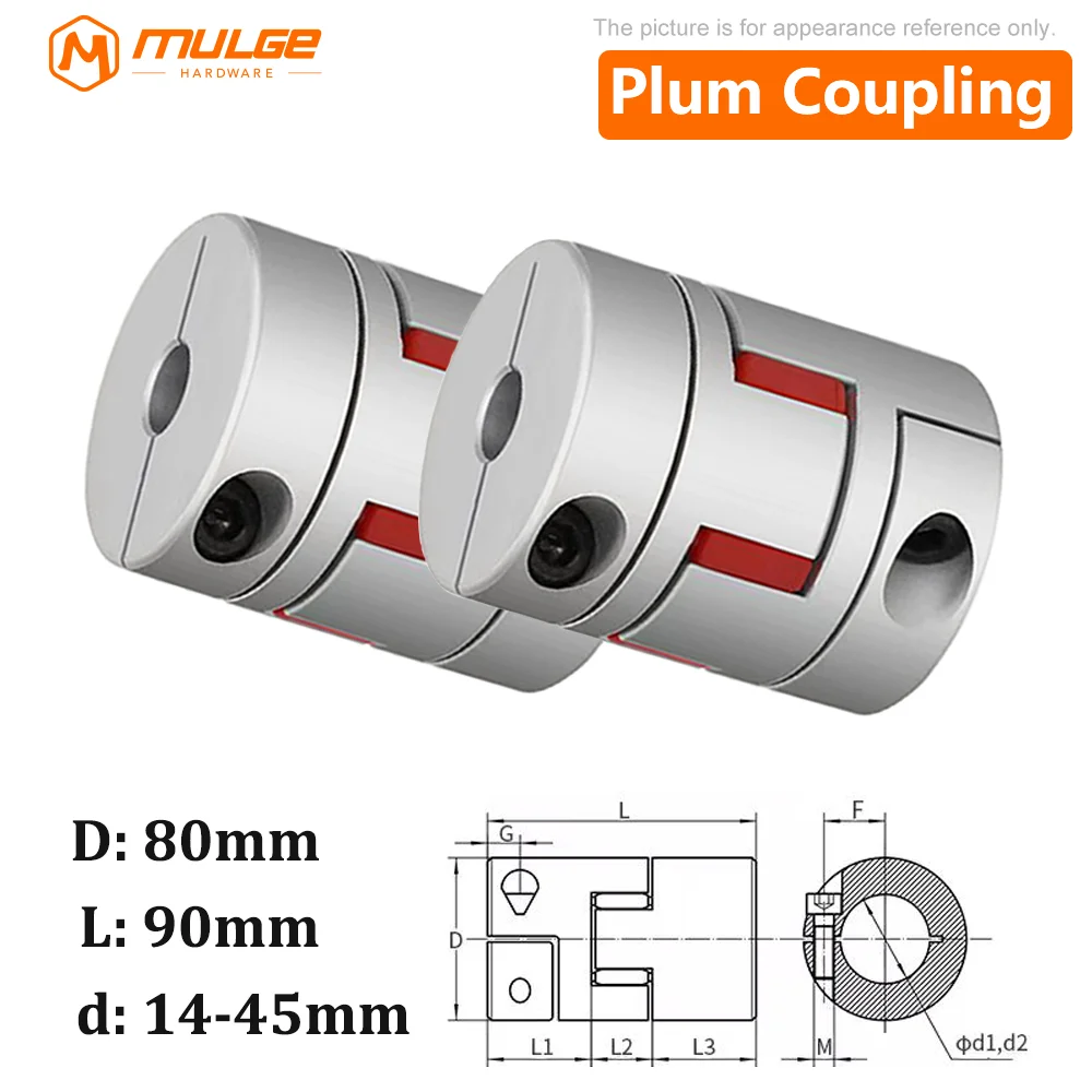 

LM series 1PC D80 L90 Flexible plum clamp coupler D80L90 shaft size CNC Jaw shaft coupling 14mm-45mm couples