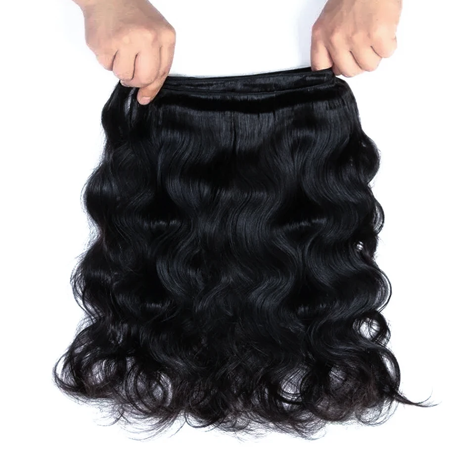 Pacotes brasileiros de cabelo humano com fechamento, cabelo humano remy, pacotes pretos naturais, onda grande do corpo, 100% virgem, 13x4 fechamento