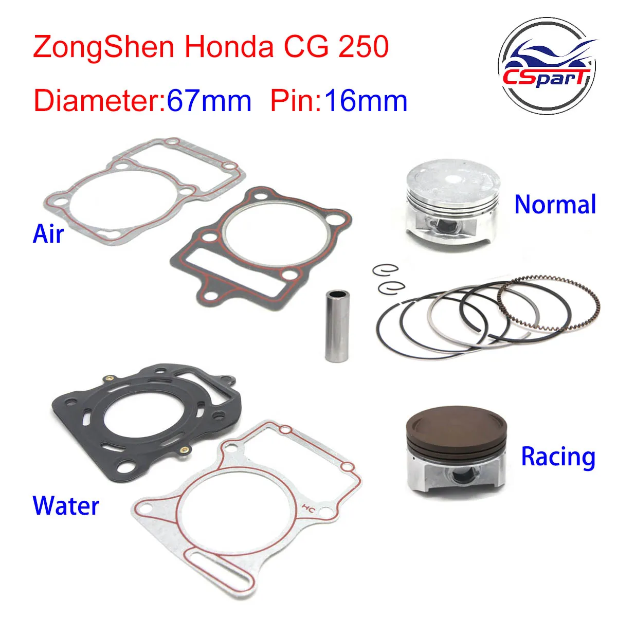 Tłok CG250 67mm 16mm do Honda Lifan Zongshen Loncin CG 250CC, pierścienie tłokowe, uszczelka, ATV Quad Dirt Bike Motocykl