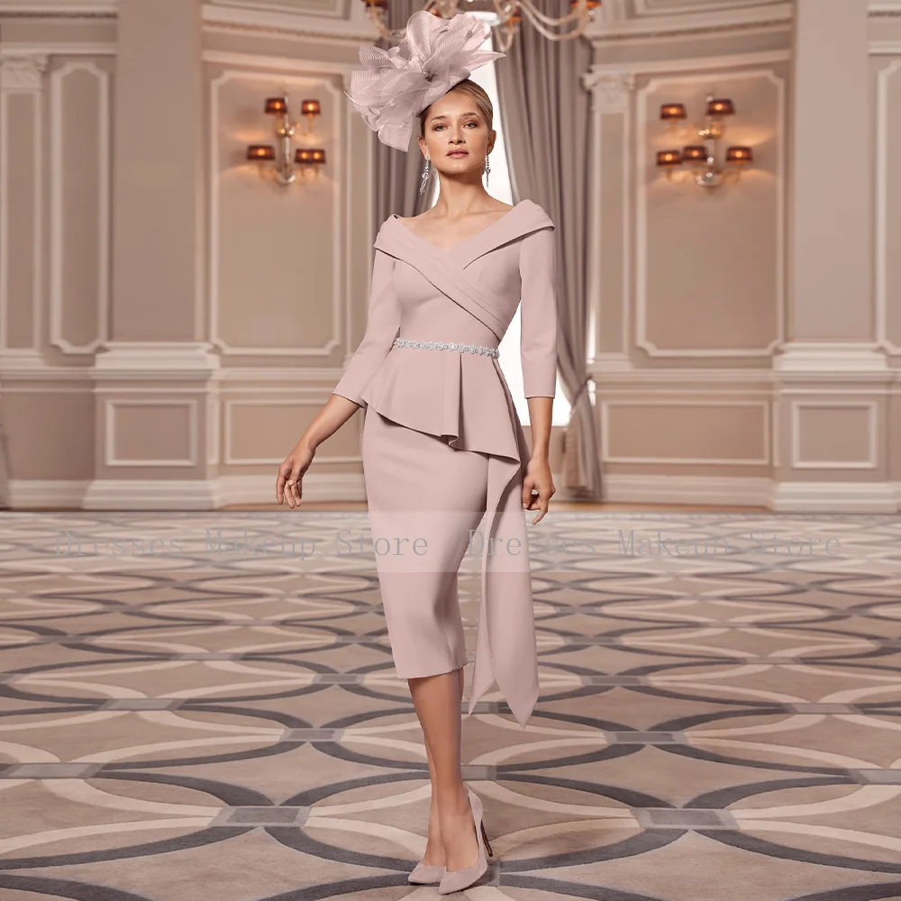 Customized Mother of the Bride Dresses for Weddings V Neck Sheath/Column Wedding Guest Gowns Women 3/4 Sleeves Short Party Dress