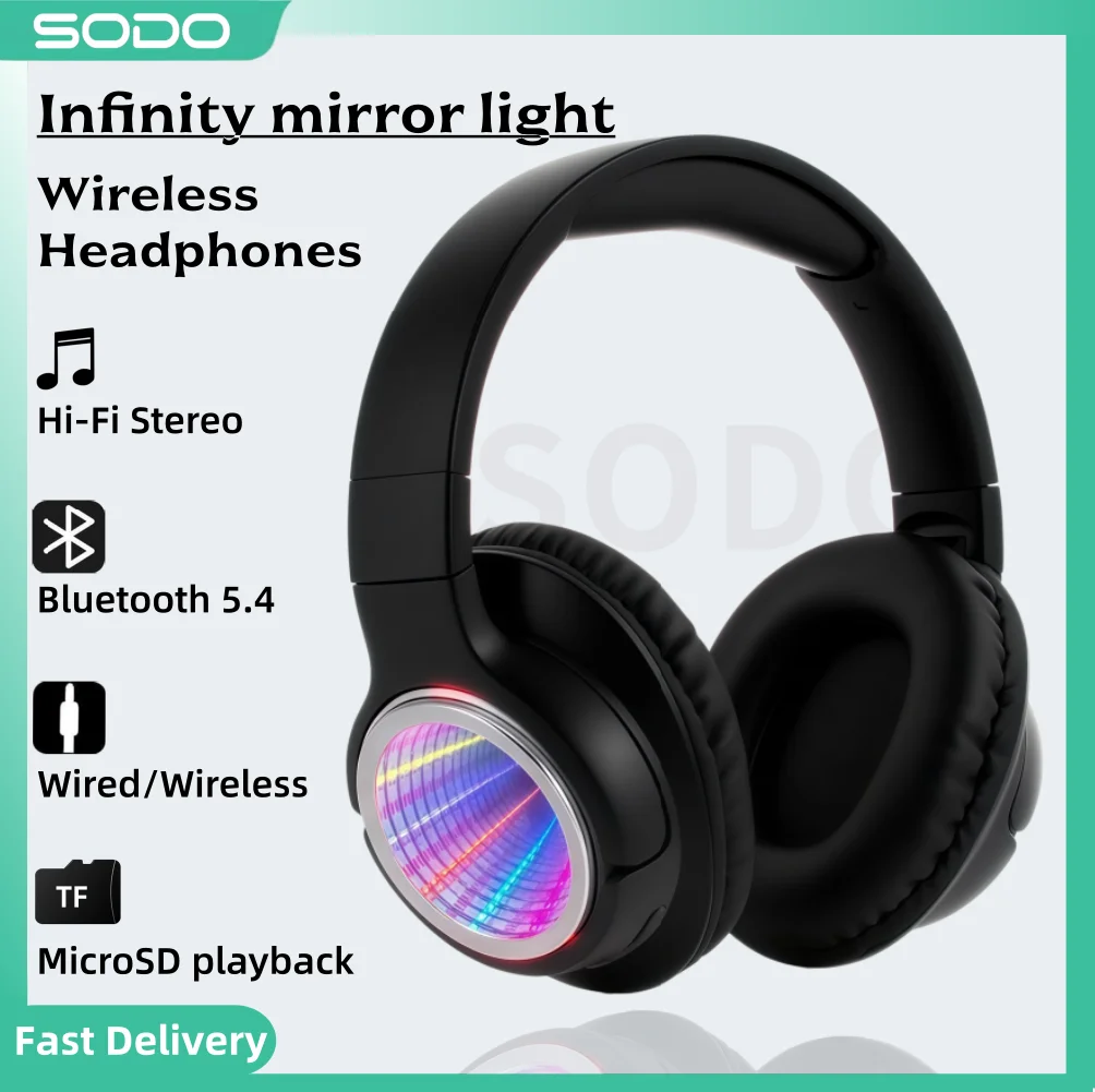 SODO SD1161 Bluetooth Headphones Abyss Light Stereo Foldable Wireless Headset with TF Card Support Portable Over-Ear Earphones
