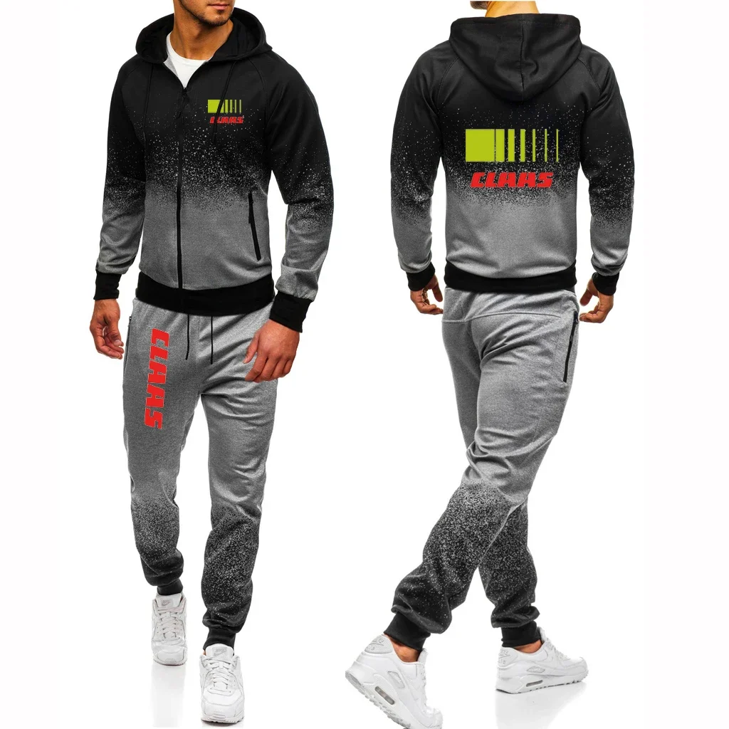 

Claas 2023 Men's New Spring Autumn Fashion Zipper Hoodie Coat+Sweatpant Sets Harajuku Sports Comfortable Gradient Color Suits