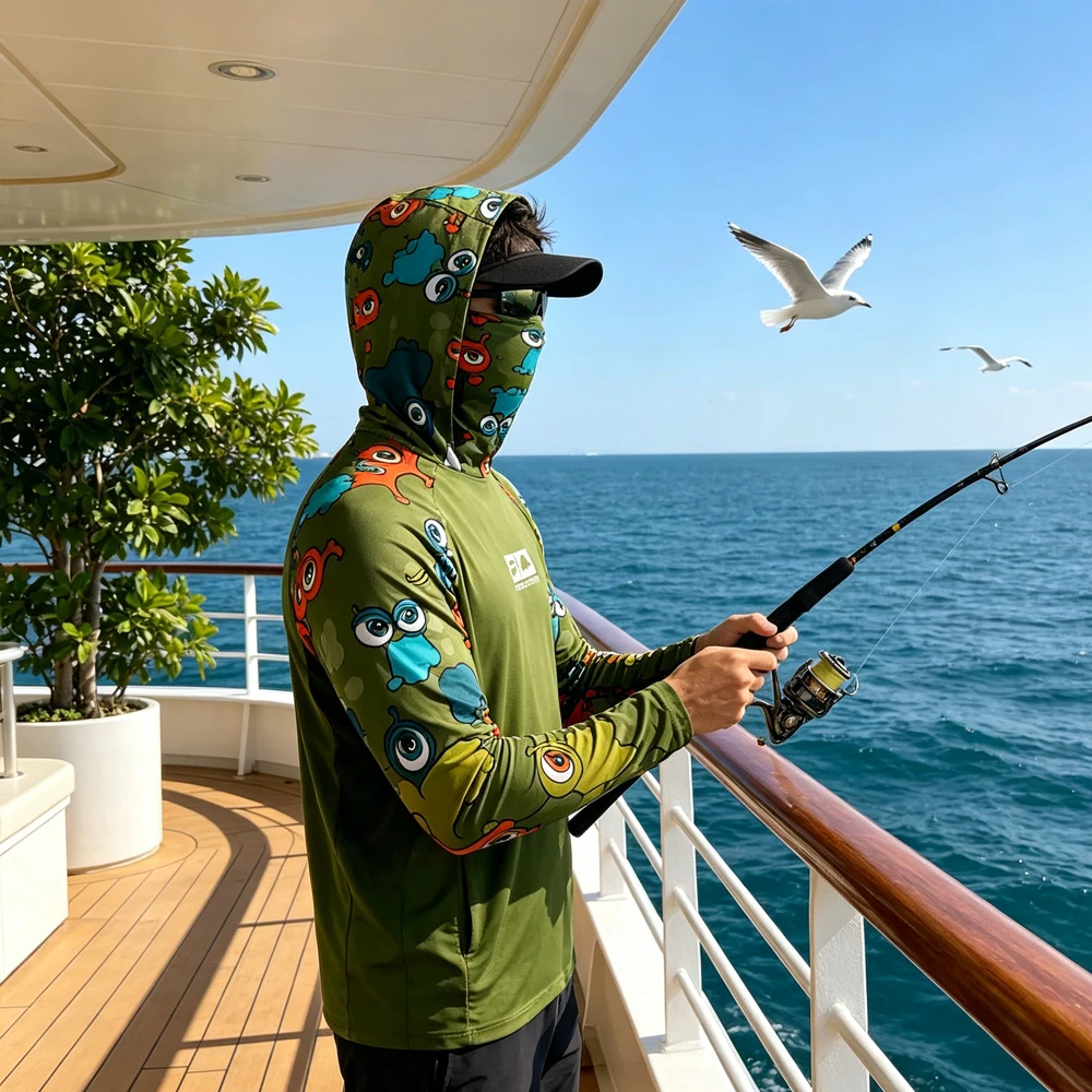 

Men's Long Sleeve Fishing Hoodie With Face Mask Quick Dry UV Protection Breathable Fishing Shirt Outdoor Angling Fishing Clothes