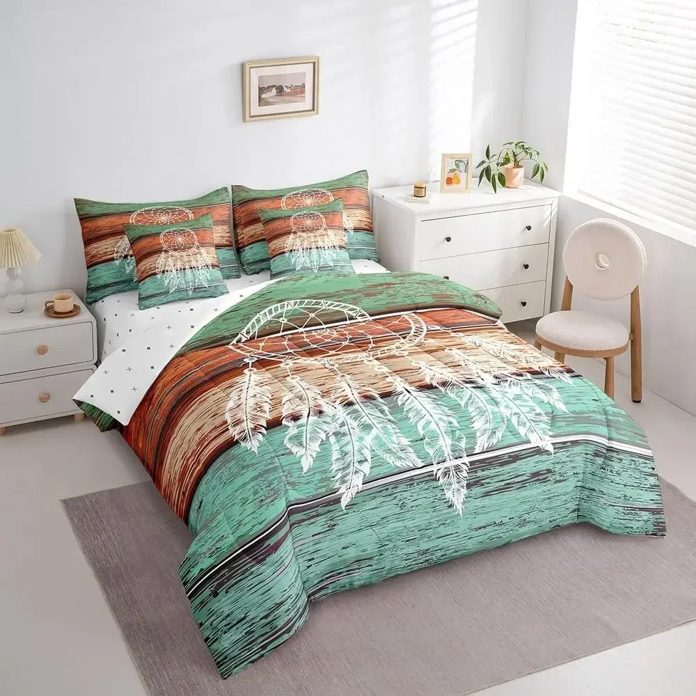 King Size 7-Piece Boho Dream Catcher Bedding Set for Kids, Girls - Vintage Style with Comforter, Sheets, Pillowcases, and Covers