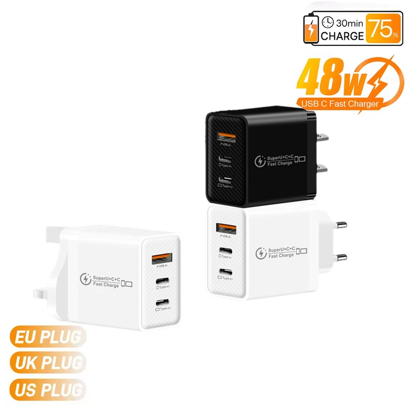 Ładowarka USB QC3.0 o mocy 48 W, z portem typu C, do szybkiego ładowania telefonów komórkowych, zasilacz sieciowy PD, power bank do iPhone, Samsung, Xiaomi, Huawei.