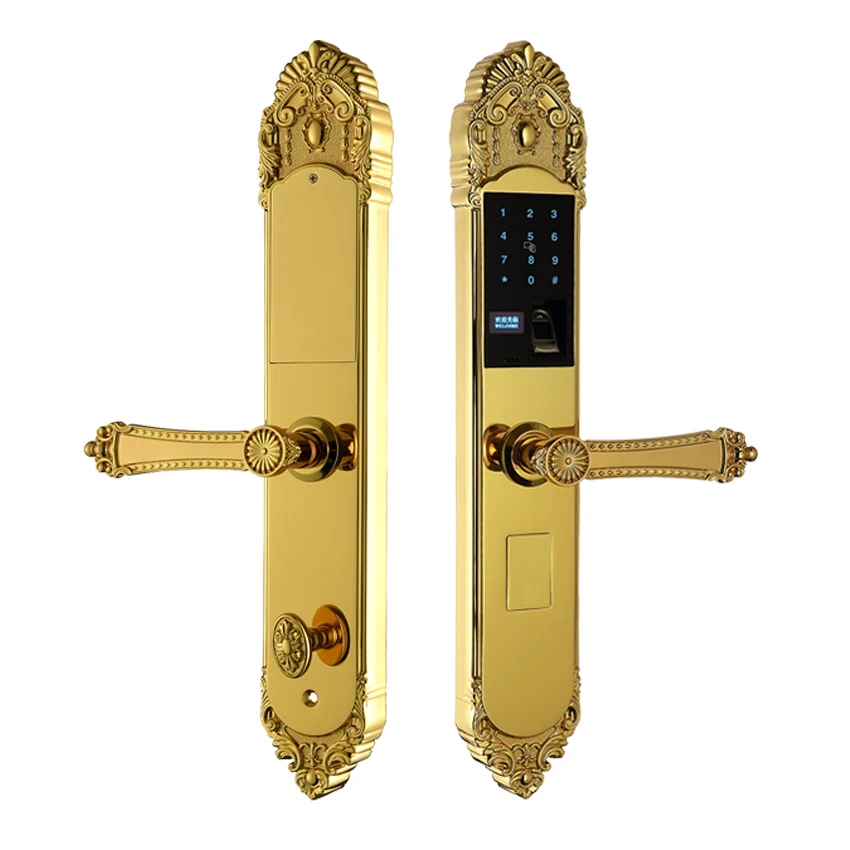 

Luxury Villa Door Copper Smart Lock With Fingerprint Password Card Key Electronic Door Lock