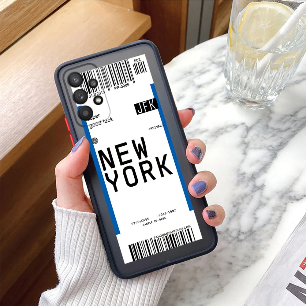 Phone Case For Samsung S21 S24 S23 S22 S20 A53 A54 A71 A72 A73 A34 A51 52 TOKYO PARIS Travel Ticket Label Translucent Back Cover