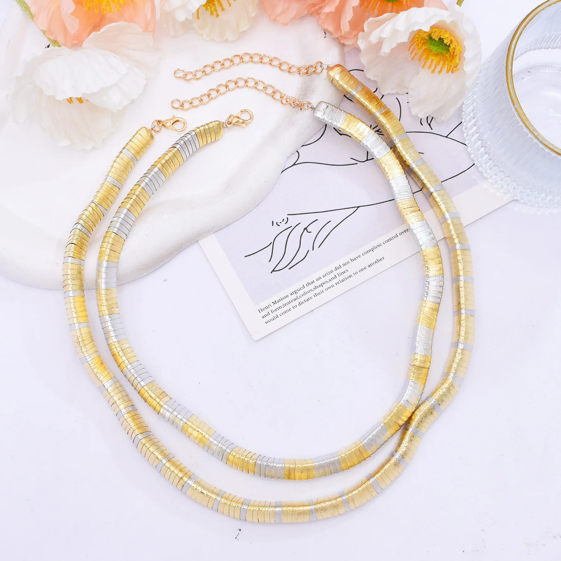 

Geometric multi-layer necklace with punk style in personality trend, in silver and golden color, versatile for music festivals