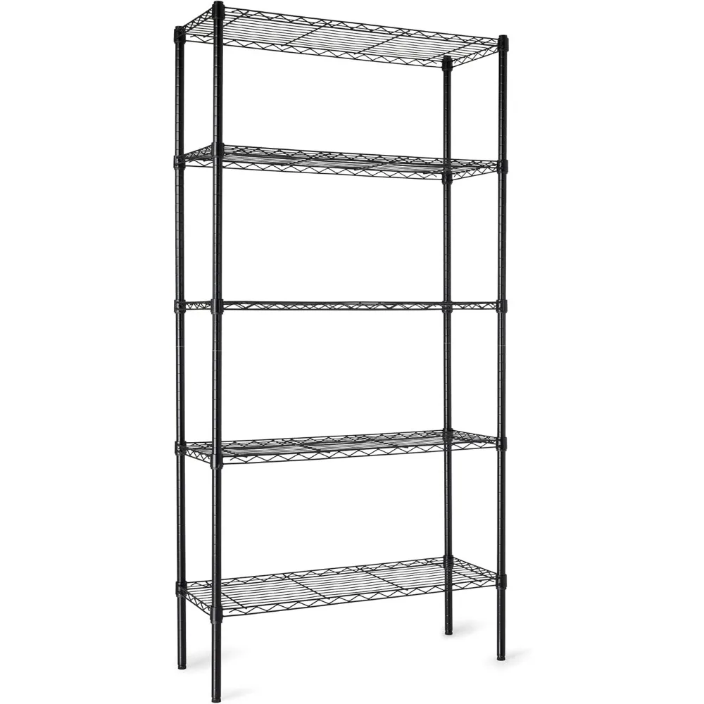 

5-ярусный регулируемый стеллаж из стальной проволоки – прочная полка для хранения для гаража и кухни (36 x 14 x 72 дюйма, черный)