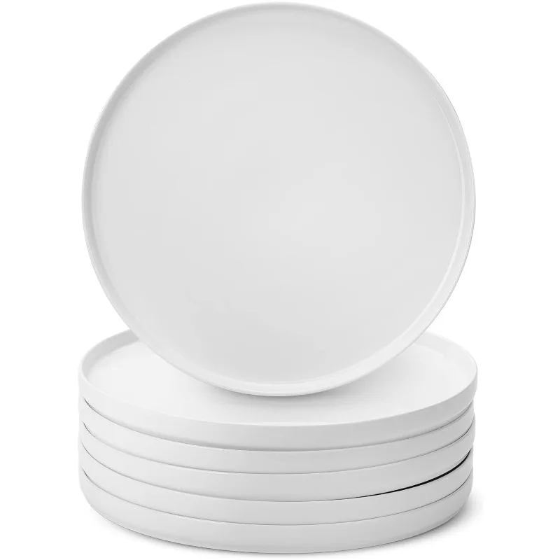 

Porcelain White Dinner Plates, Set of 6, 10.6 inch, Salad Serving Modern Round Dishes, Smooth Glaze, Dishwasher Safe