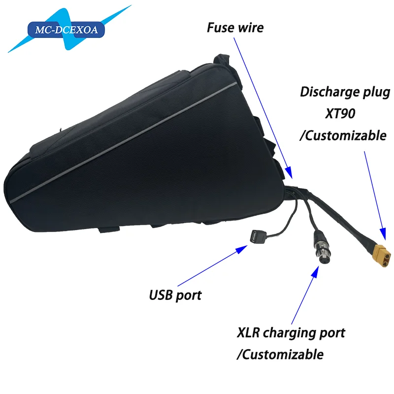 Triangular hard shell 36v 48v 52v 60v 72v ebike battery canvas bag  20ah 25ah 35ah triangle battery electric bicycle 2000w