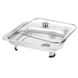 Long Rectangle Buffet Tray Stainless Steel Food Chafing Dish Dinnerware Sets Serving Plate With Glass Cover Four Leg Buffet
