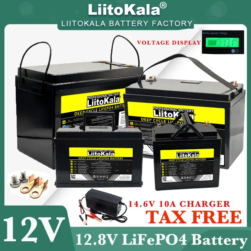 LiitoKala 12V 310ah 280ah 120AH 60ah LiFePO4 Battery 12.8V Lithium Iron Phosphate Batteries Touring car 14.6V Charger Duty-free