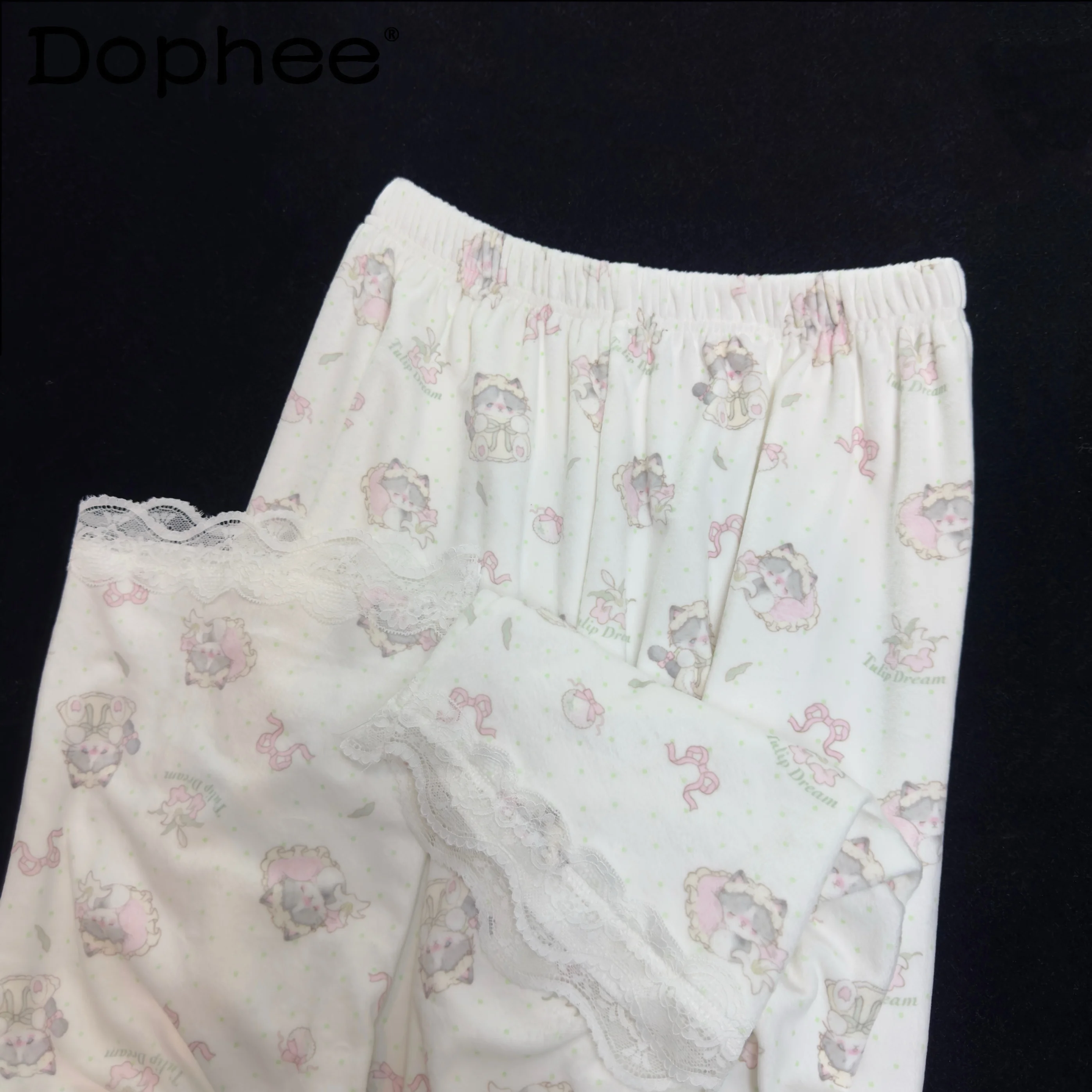 Original Japanese Autumn Winter New Cute Girl Lapel Long-sleeved Pajamas Cartoon Comfortable Soft Warm Thick Loungewear Set