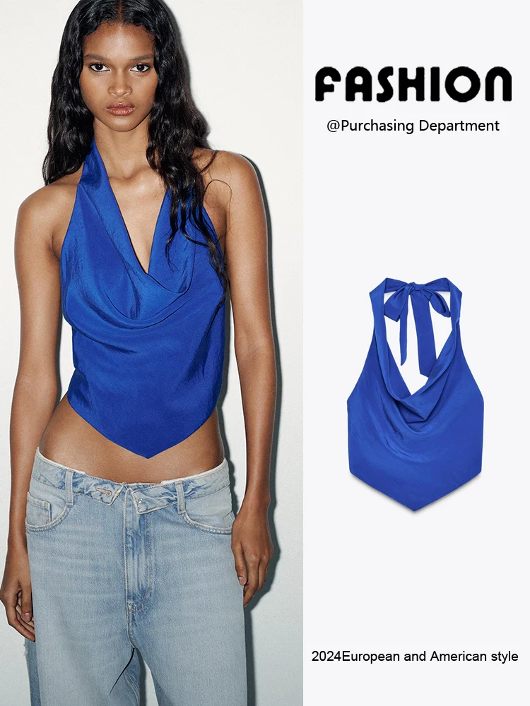 Nowa Letnia Damska Bluzka Balowa z Dekoracją w Kształcie Węzła, Elegancka, Zwiewna, Bez Rękawów, Etniczny Strój Sceniczny, Damska Premium