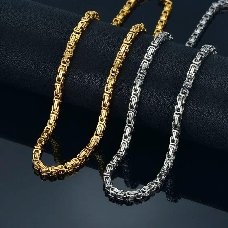 Vintage Gold Stainless Steel Coarse Chain Necklace Silver Titanium Steel Water Ripple Necklace for Men Birthday Party  Jewelry