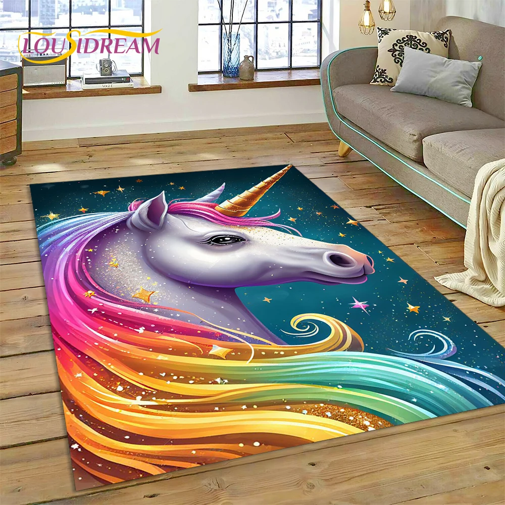 Cartoon Cute Unicorn Girl Gift Carpet Rug for Home Living Room Bedroom Sofa Doormat Decor,Kid Play Area Rug Non-slip Floor Mat