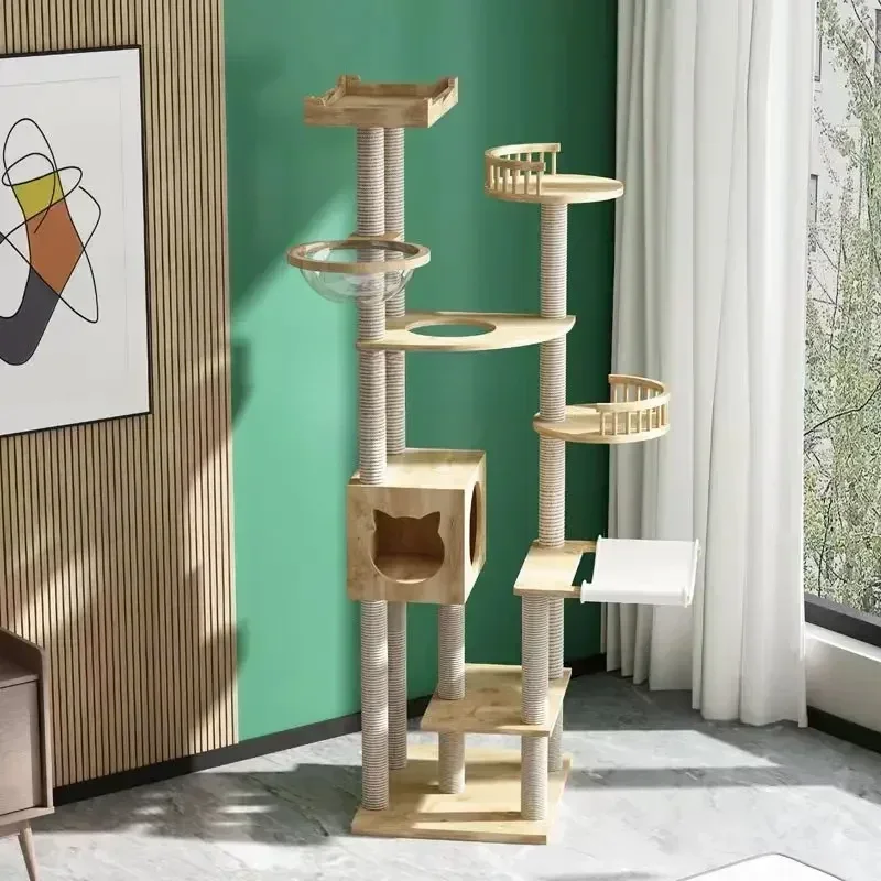 Solid Wood Cat Nest Cat Tree Chamfer Integrated Large Space Capsule Non-Covering Luxury Villa Cat Rack Four Seasons Universal