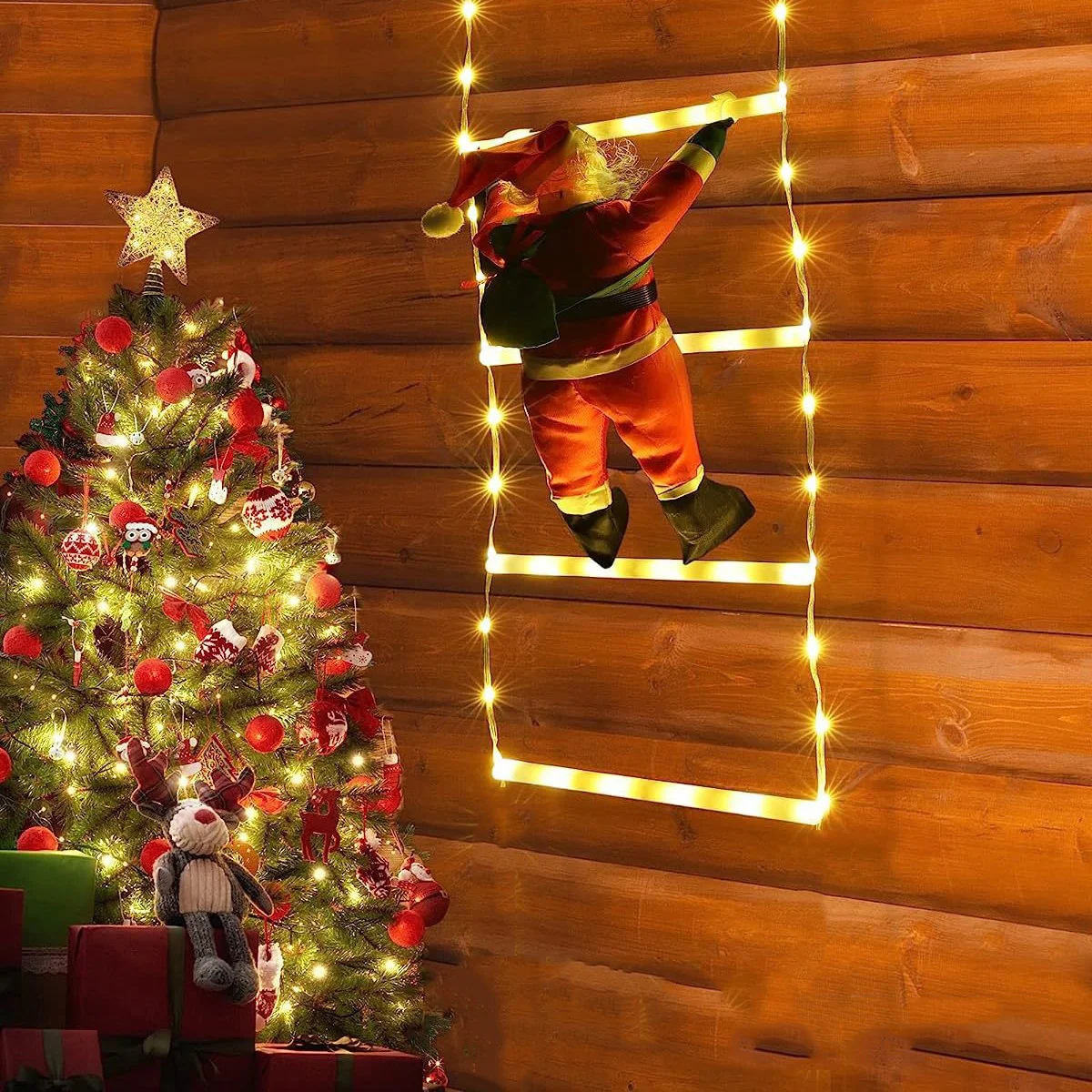 Santa Claus Ladder String Lights -USB 8 Lighting Modes, Christmas Fairy Light Suitable For Indoor/Outdoor Holiday Decoration,Per