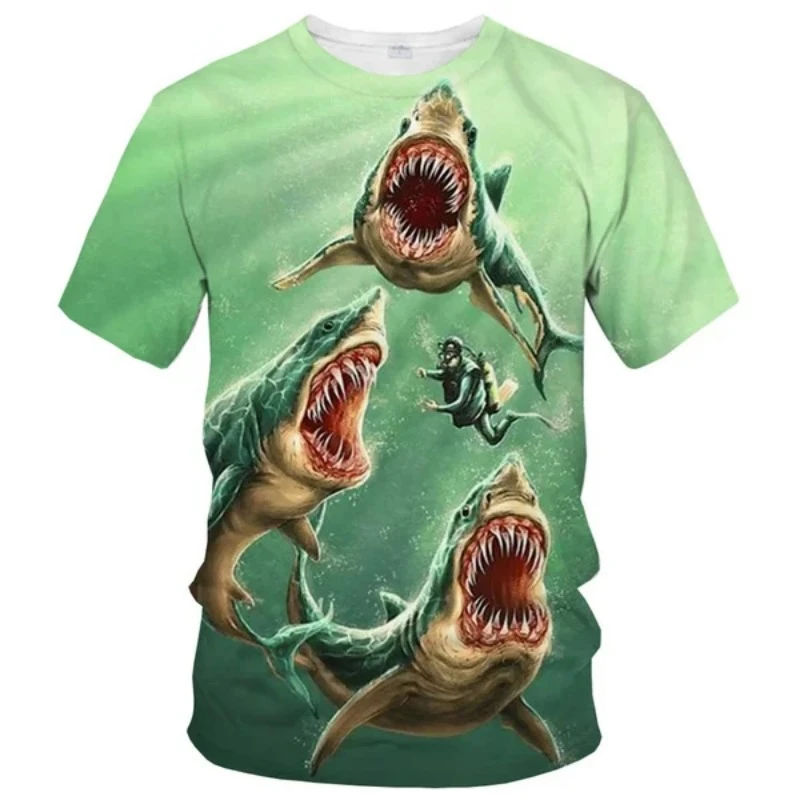 Summer New Slim T-shirt 3D Printing T-shirt 3D Shark Men\'s/women\'s Short-sleeved Fashion Casual Round Neck Top Men\'s Clothing