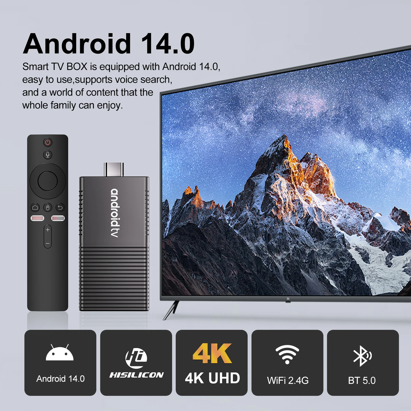 Velec I96 D17 Smart TV Stick Android 14 8+128GB Decodificación 8K Ultra HD Control Remoto por Voz Reproductor Multimedia de Cuatro Núcleos para Netflix y YouTube