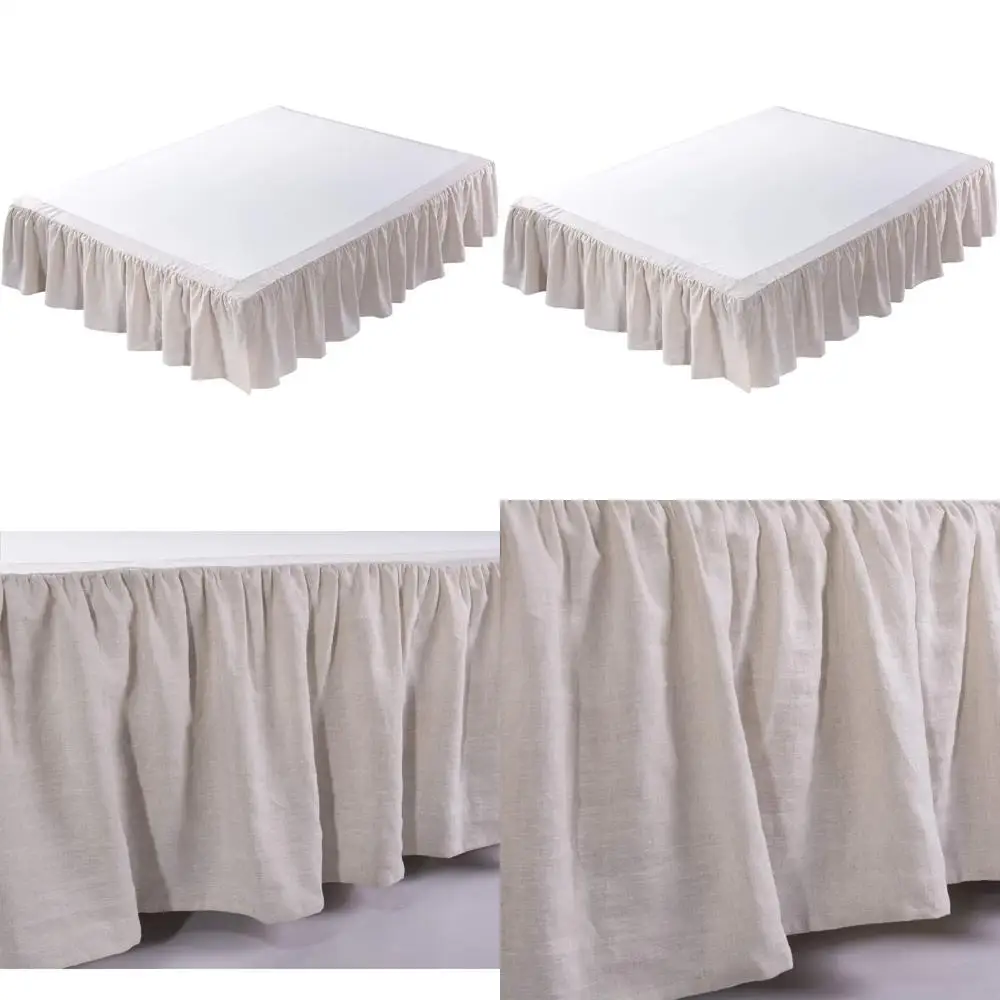 

King Size Natural Linen Washed Bedskirt with Super Soft Ruffle, 78 Wide x 80 Long, 16 Drop