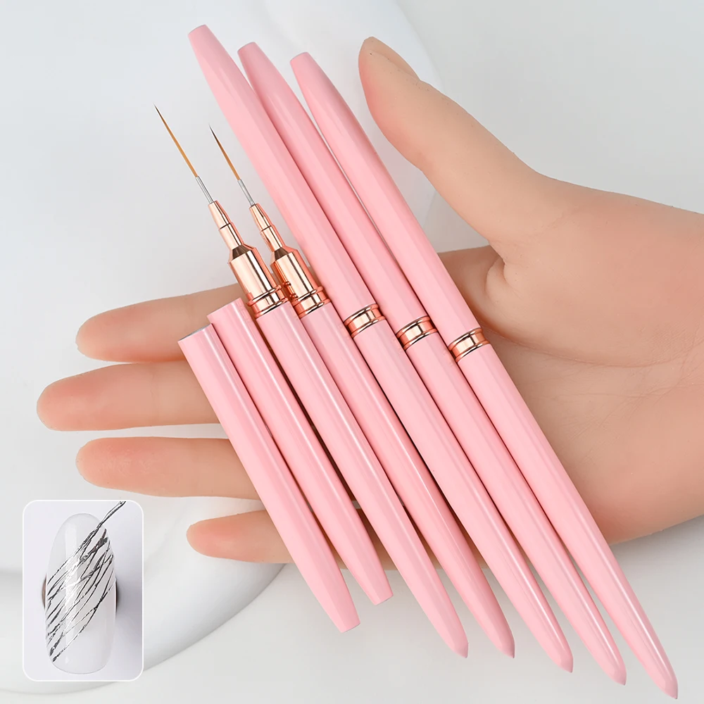 5Pc/set Professional Nail Liner Brush Set 7/10/12/15/20MM Mixed-size Nail Drawing Line Pen French Stripe Line Painting Pen Kit