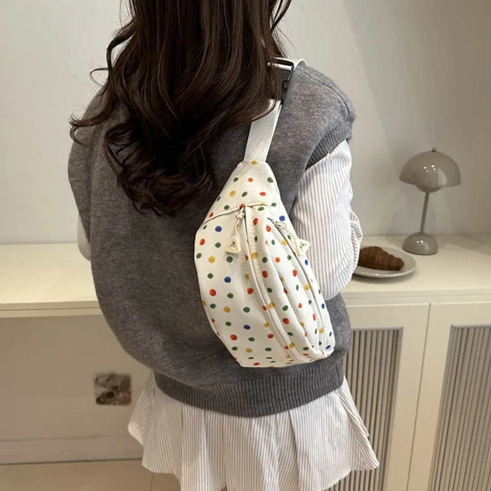 

Nylon Crossbody Chest Bag Colorful Polka Dot Waterproof Single Shoulder Bag Phone Pouch Small Purse Running Waist Bag Unisex