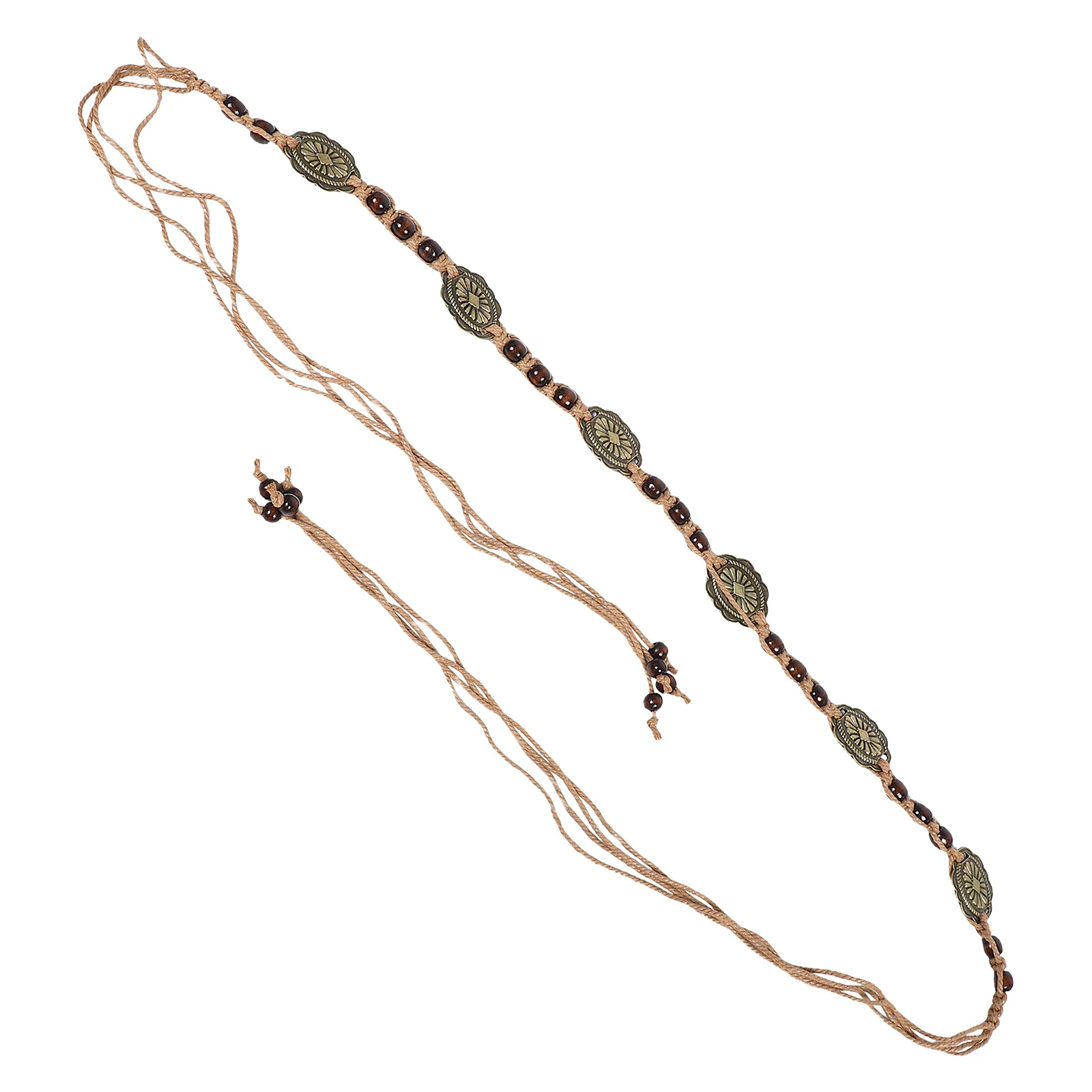 

Boho Belt Rope for Outfits Braid Women Tassel Dresses Tie Waist Coffee Beaded Skirts Women's