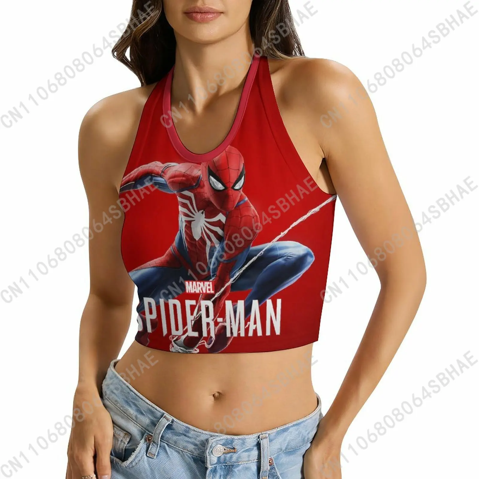 

Marvel Spider Man Custom Photo Women's Halter Top Personalized Picture Tie Back Cami Upload Your Gift Wife Girlfriend Cosplay