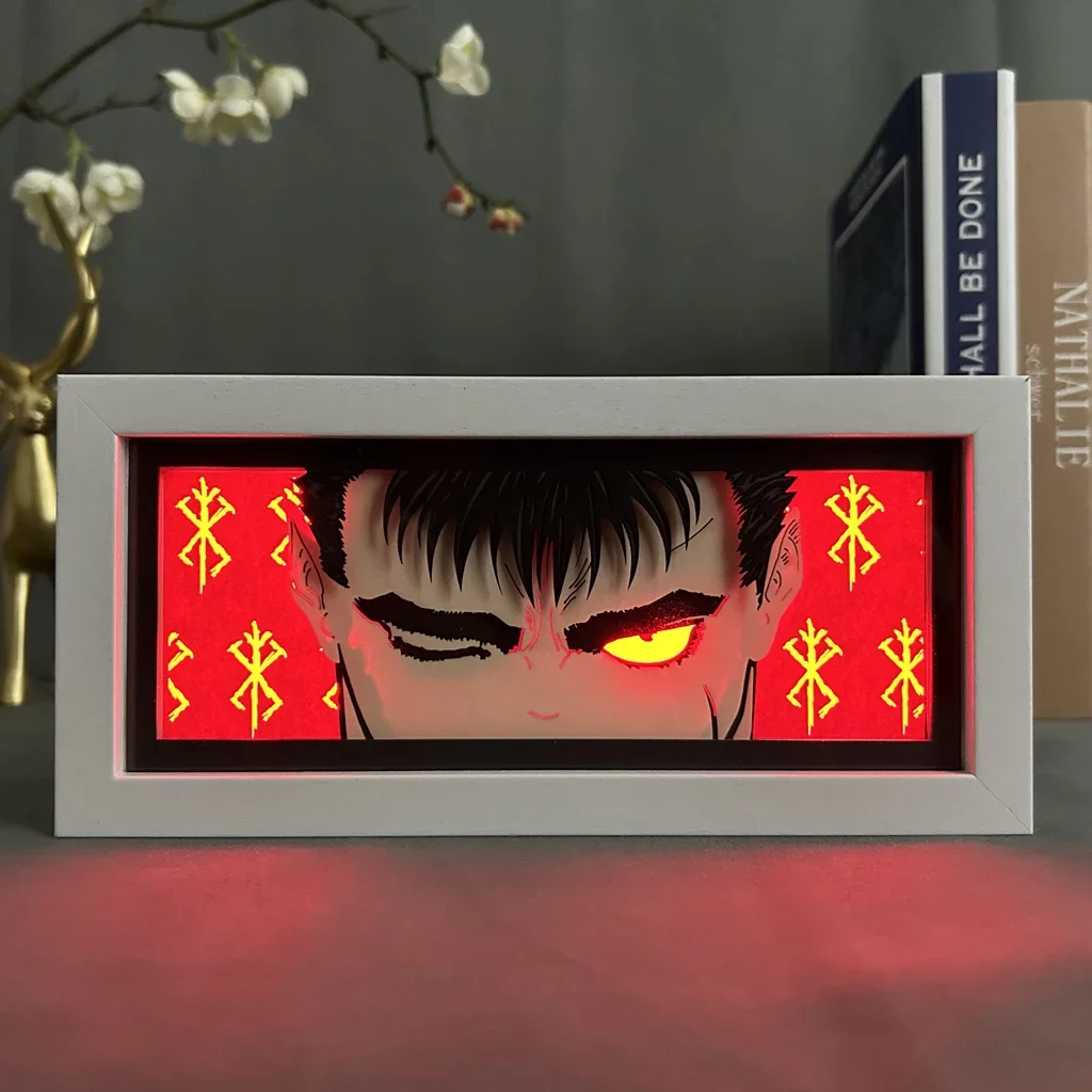 Anime Light Box Berserk Guts for Bedroom Decoration Manga Paper Carving Table Desk Lamp Anime Lightbox Guts Face Eyes