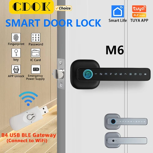 Imagen 1 del producto CDOK 2025 Nueva cerradura inteligente M6 Tuya Bluetooth, cerradura de puerta, cerradura de huella digital, cerradura de contraseña, múltiples métodos de desbloqueo
