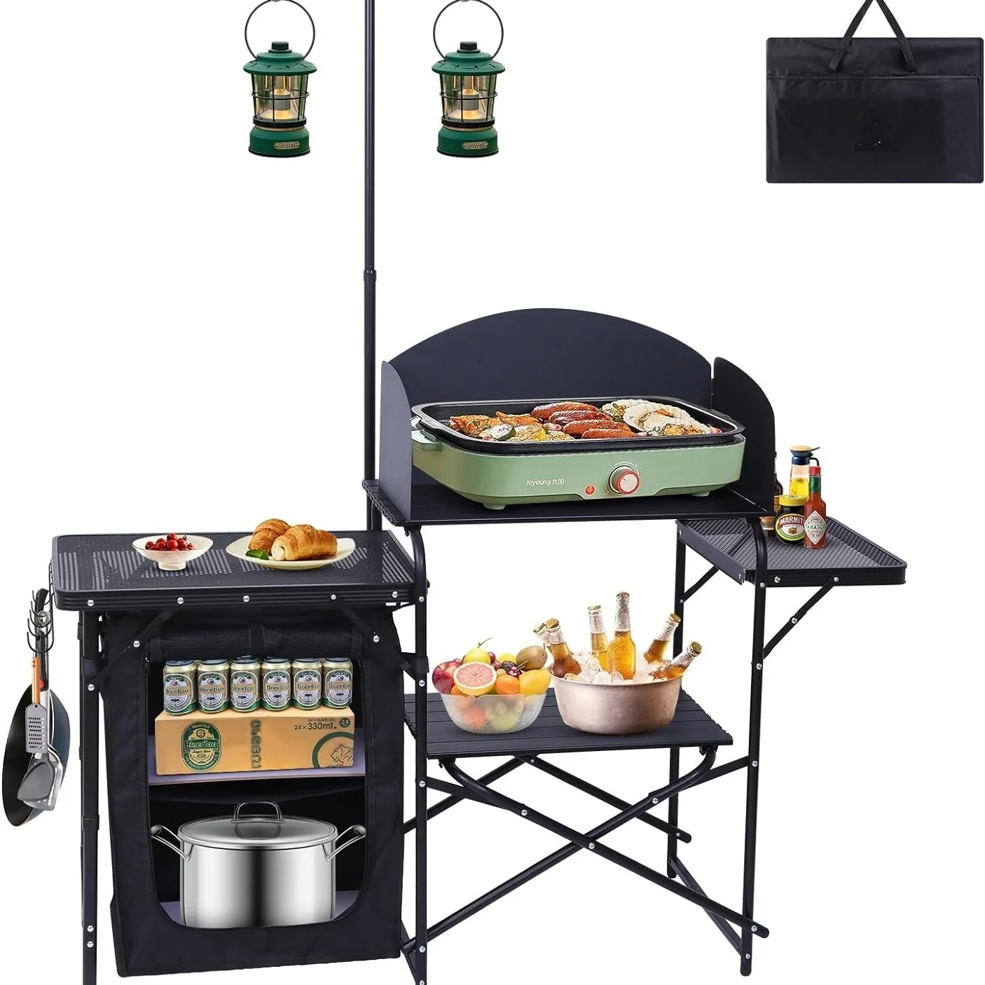 

Outdoor Cooking Dining Station Camp Table Portable Folding Table Picnic Mobile Kitchen Camping Cooking Station With Light Stand
