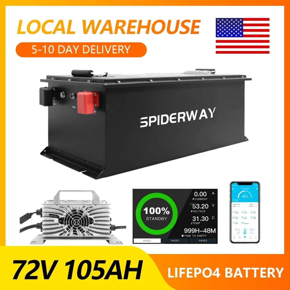 

72V 105Ah LiFePO4 Lithium Battery w/ 25A Charger for Yamaha G29 Drive Glof Cart, Support Bluetooth & Mobile APP
